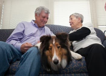 Barbara Carson with Gary Fitzgerald and Clancy the Therapy Dog