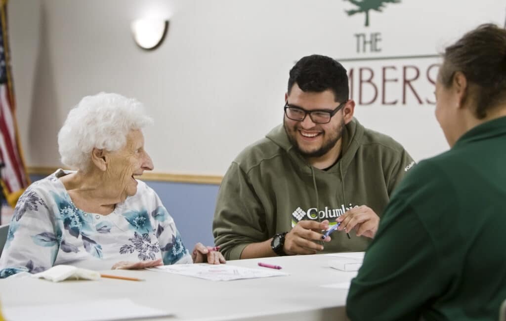 Students from the University of St. Francis in Joliet prepared and executed an intergenerational painting and drawing project with seniors from the Timbers.