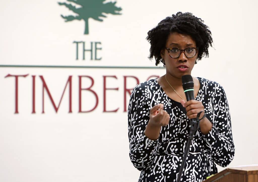 Congresswoman Lauren Underwood during a senior town hall event at Timbers of Shorewood 